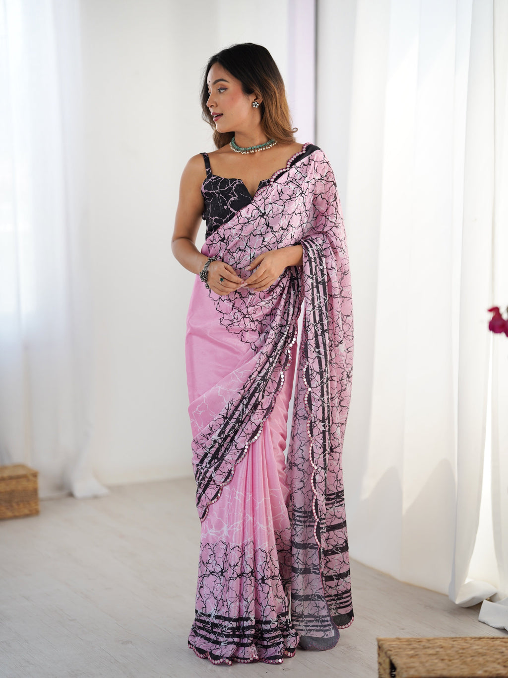 Jyoti Fashion Women's Pink Chinon Digital Printed Designer Saree with Blouse - Distacart