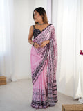 Jyoti Fashion Women's Pink Chinon Digital Printed Designer Saree with Blouse - Distacart