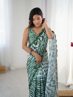 Jyoti Fashion Women's Green Chinon Digital Printed Designer Saree with Blouse - Distacart
