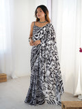 Jyoti Fashion Women's Black Chinon Digital Printed Designer Saree with Blouse - Distacart