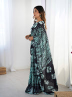 Jyoti Fashion Women's Sea Green Chinon Digital Printed Designer Saree with Blouse - Distacart