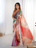 Jyoti Fashion Women's Multicolor Chinon Digital Printed Designer Saree with Blouse - Distacart