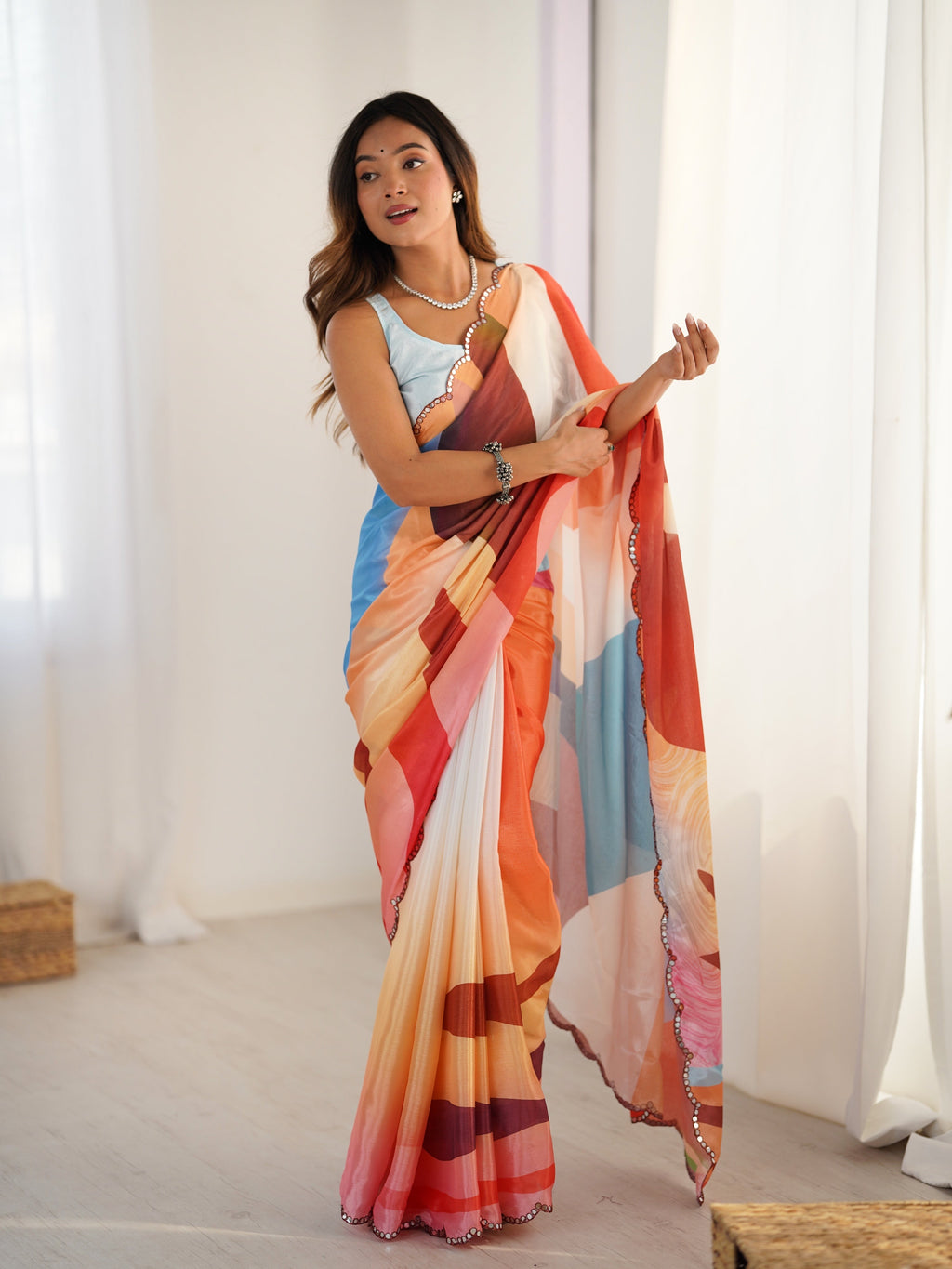 Jyoti Fashion Women's Multicolor Chinon Digital Printed Designer Saree with Blouse - Distacart