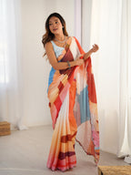 Jyoti Fashion Women's Multicolor Chinon Digital Printed Designer Saree with Blouse - Distacart