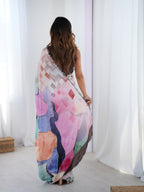 Jyoti Fashion Women's Multicolor Chinon Digital Printed Designer Saree with Blouse - Distacart