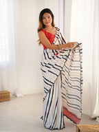 Jyoti Fashion Women's Off White Chinon Digital Printed Designer Saree with Blouse - Distacart