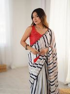 Jyoti Fashion Women's Off White Chinon Digital Printed Designer Saree with Blouse - Distacart