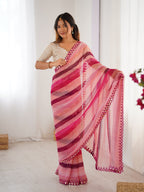 Jyoti Fashion Women's Pink Chinon Leriya Zari Printed Designer Saree with Blouse - Distacart