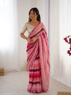 Jyoti Fashion Women's Pink Chinon Leriya Zari Printed Designer Saree with Blouse - Distacart