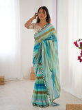 Jyoti Fashion Women's Sky Blue Chinon Leriya Zari Printed Designer Saree with Blouse - Distacart