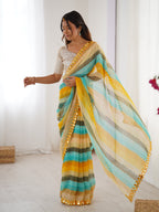Jyoti Fashion Women's Yellow Chinon Leriya Zari Printed Designer Saree with Blouse - Distacart