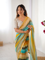 Jyoti Fashion Women's Yellow Chinon Leriya Zari Printed Designer Saree with Blouse - Distacart