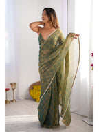 Jyoti Fashion Women's Mehendi Box Chiffon Moti Lace Border Designer Saree with Blouse - Distacart