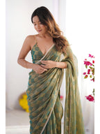 Jyoti Fashion Women's Mehendi Box Chiffon Moti Lace Border Designer Saree with Blouse - Distacart