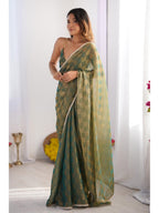 Jyoti Fashion Women's Mehendi Box Chiffon Moti Lace Border Designer Saree with Blouse - Distacart