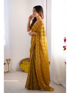 Jyoti Fashion Women's Mustard Box Chiffon Moti Lace Border Designer Saree with Blouse - Distacart