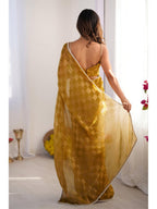 Jyoti Fashion Women's Mustard Box Chiffon Moti Lace Border Designer Saree with Blouse - Distacart