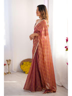 Jyoti Fashion Women's Brown Box Chiffon Moti Lace Border Designer Saree with Blouse - Distacart