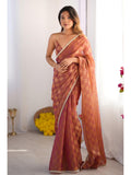 Jyoti Fashion Women's Brown Box Chiffon Moti Lace Border Designer Saree with Blouse - Distacart