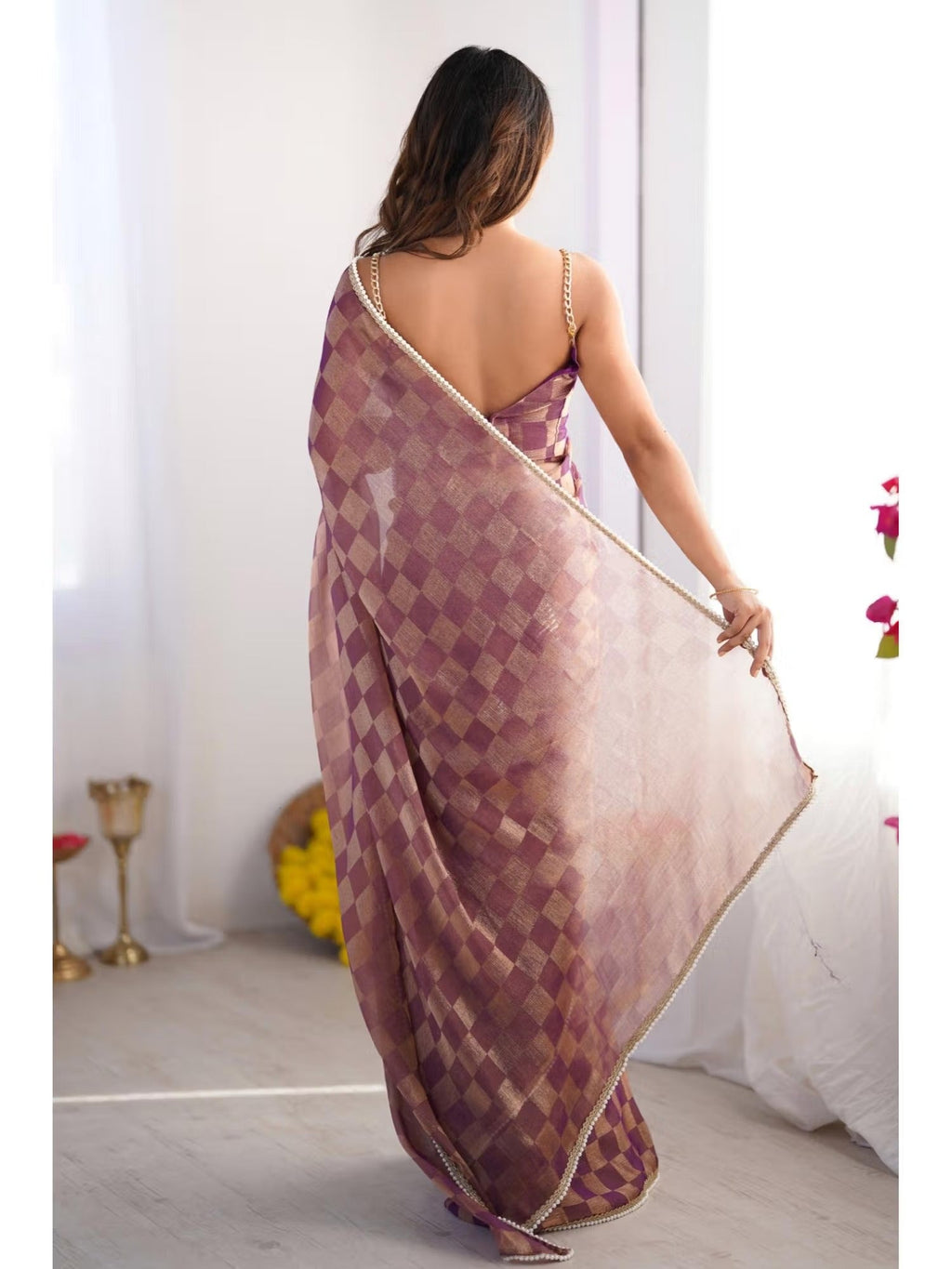 Jyoti Fashion Women's Purple Box Chiffon Moti Lace Border Designer Saree with Blouse - Distacart