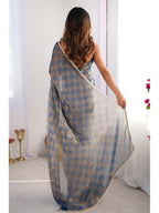 Jyoti Fashion Women's Blue Box Chiffon Moti Lace Border Designer Saree with Blouse - Distacart