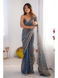 Jyoti Fashion Women's Blue Box Chiffon Moti Lace Border Designer Saree with Blouse - Distacart
