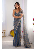 Jyoti Fashion Women's Blue Box Chiffon Moti Lace Border Designer Saree with Blouse - Distacart