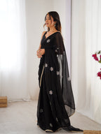 Jyoti Fashion Women's Black Soft Fendy Embroidered Designer Saree with Blouse - Distacart