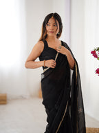 Jyoti Fashion Women's Black Soft Fendy Embroidered Designer Saree with Blouse - Distacart