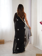 Jyoti Fashion Women's Black Soft Fendy Embroidered Designer Saree with Blouse - Distacart
