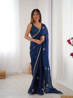 Jyoti Fashion Women's Navy Blue Soft Fendy Embroidered Designer Saree with Blouse - Distacart