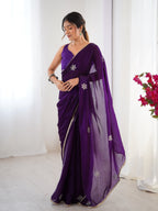 Jyoti Fashion Women's Purple Soft Fendy Embroidered Designer Saree with Blouse - Distacart