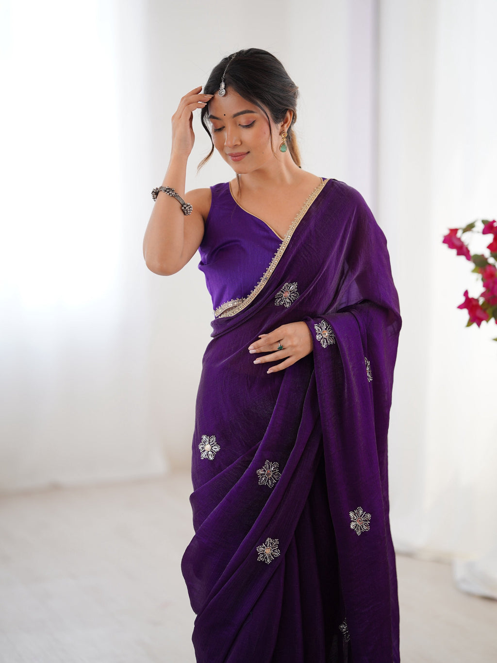 Jyoti Fashion Women's Purple Soft Fendy Embroidered Designer Saree with Blouse - Distacart