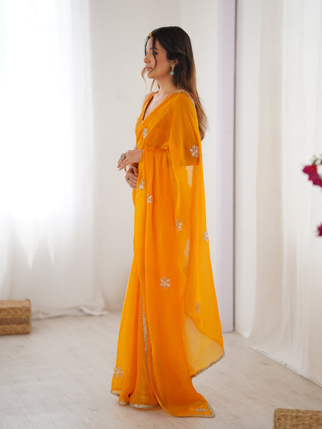 Jyoti Fashion Women's Yellow Soft Fendy Embroidered Designer Saree with Blouse - Distacart