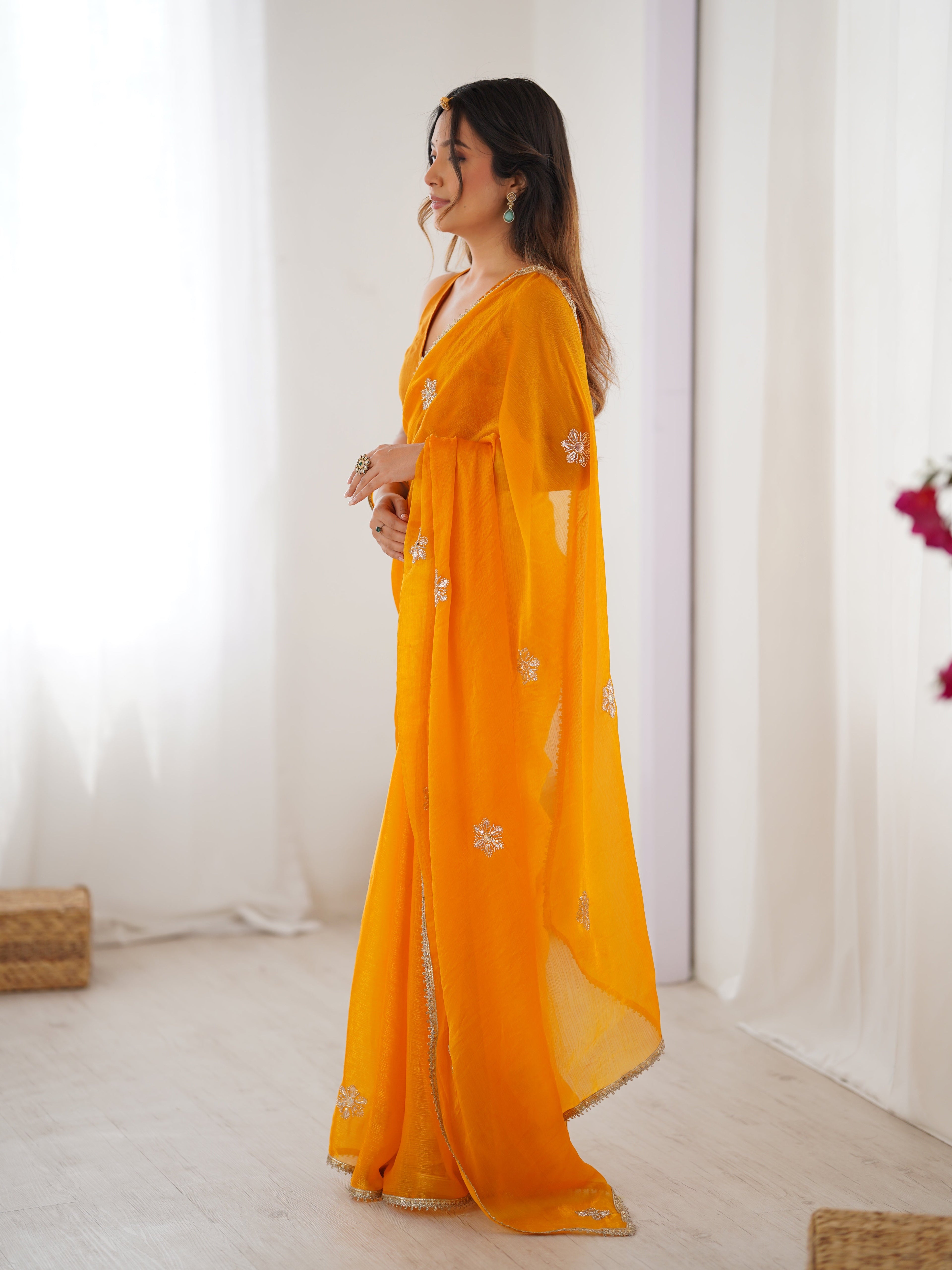 Jyoti Fashion Women's Yellow Soft Fendy Embroidered Designer Saree with Blouse - Distacart