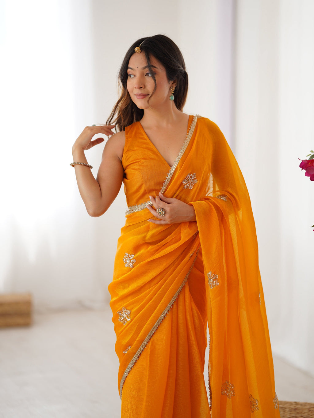Jyoti Fashion Women's Yellow Soft Fendy Embroidered Designer Saree with Blouse - Distacart