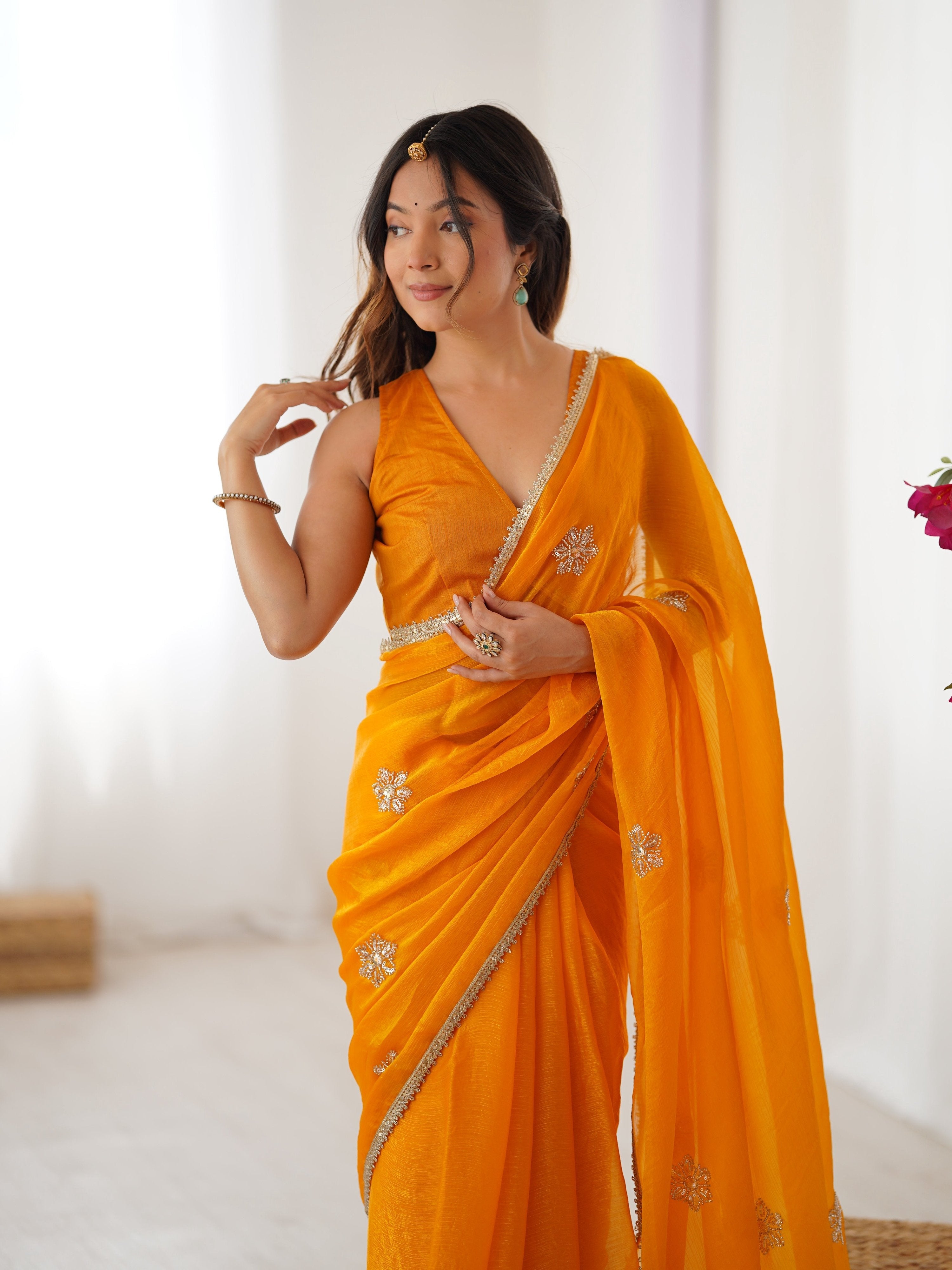 Jyoti Fashion Women's Yellow Soft Fendy Embroidered Designer Saree with Blouse - Distacart