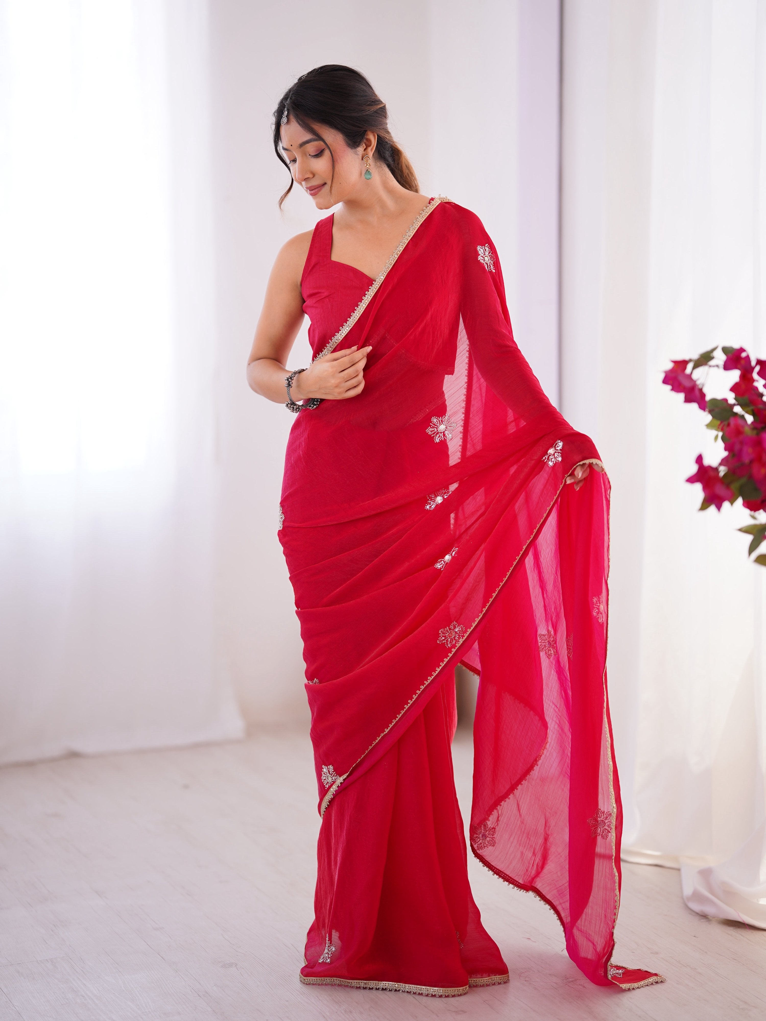 Jyoti Fashion Women's Pink Soft Fendy Embroidered Designer Saree with Blouse - Distacart