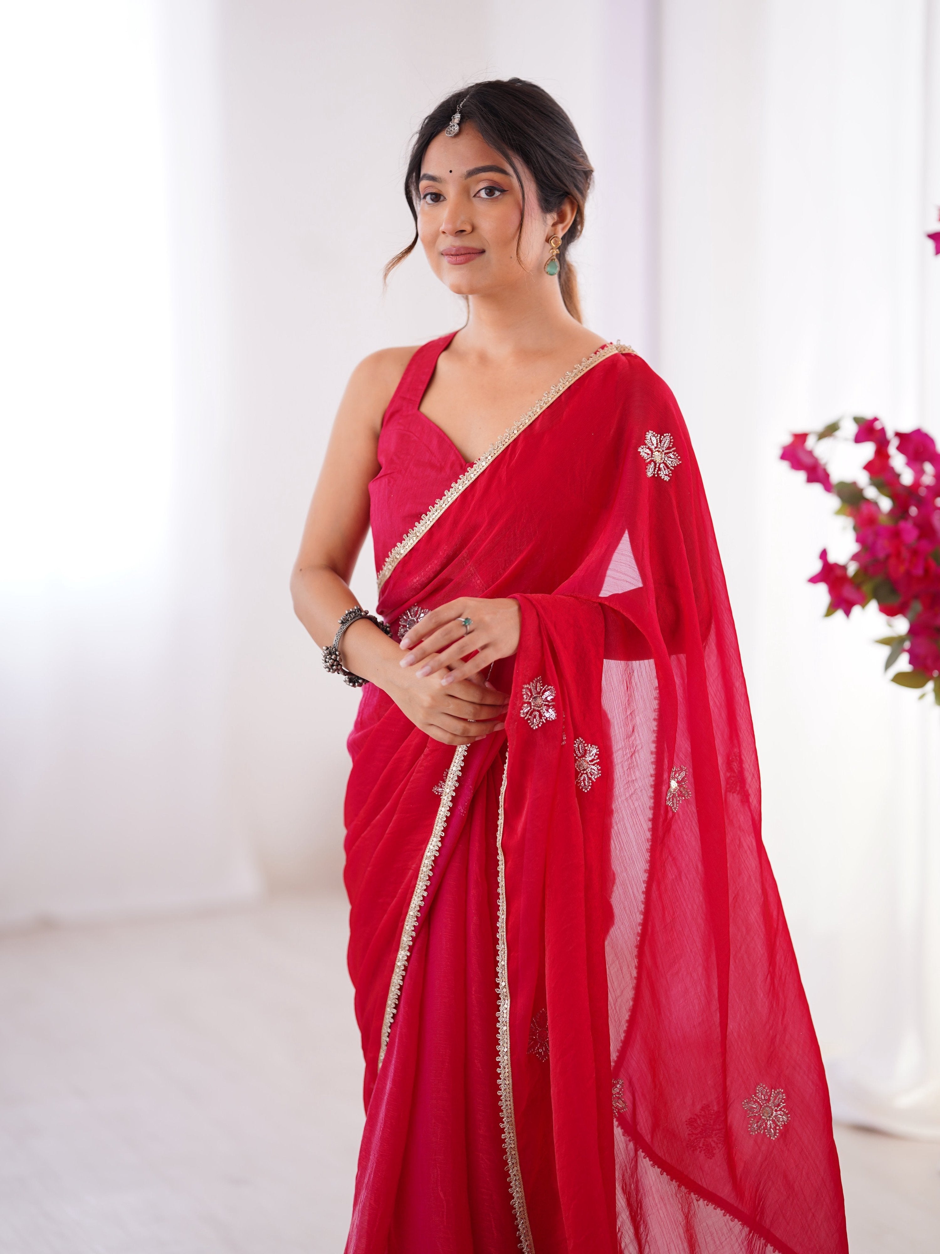 Jyoti Fashion Women's Pink Soft Fendy Embroidered Designer Saree with Blouse - Distacart