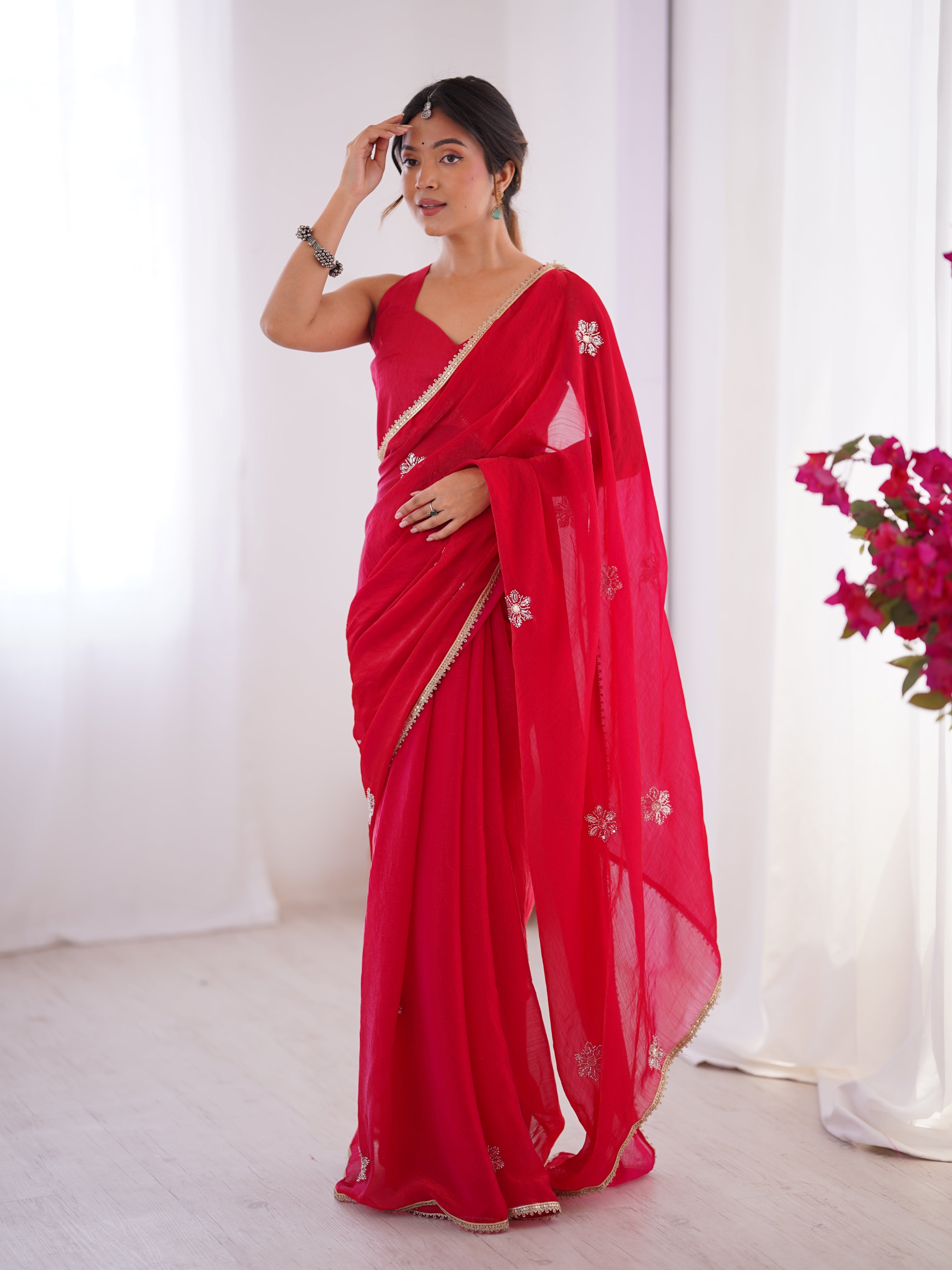 Jyoti Fashion Women's Pink Soft Fendy Embroidered Designer Saree with Blouse - Distacart