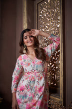 Jyoti Fashion Women's Pink Rayon Floral Print with Handwork Designer Kurta Set with Dupatta - Distacart