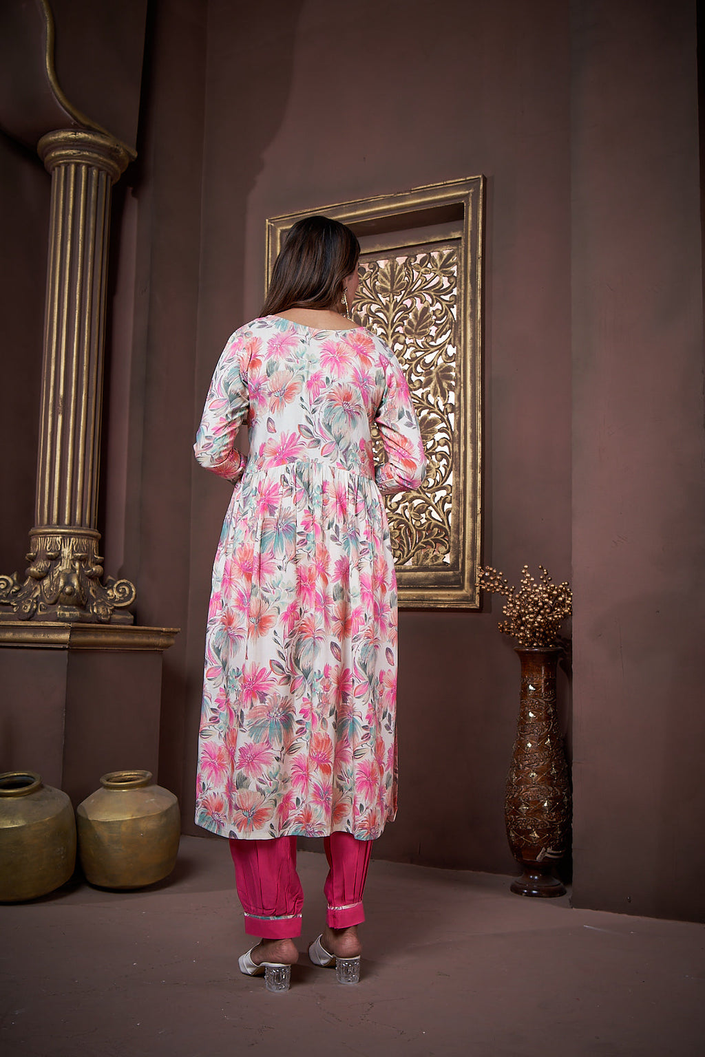 Jyoti Fashion Women's Pink Rayon Floral Print with Handwork Designer Kurta Set with Dupatta - Distacart