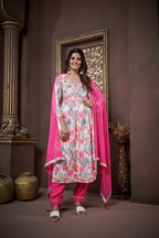 Jyoti Fashion Women's Pink Rayon Floral Print with Handwork Designer Kurta Set with Dupatta - Distacart
