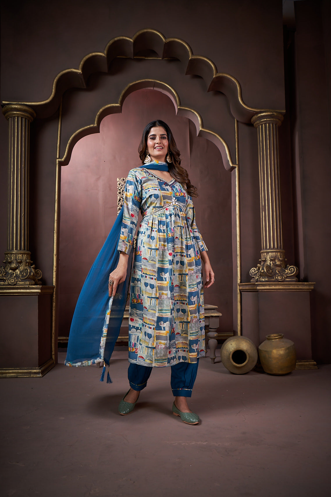 Jyoti Fashion Women's Navy Blue Rayon Floral Print with Handwork Designer Kurta Set with Dupatta - Distacart