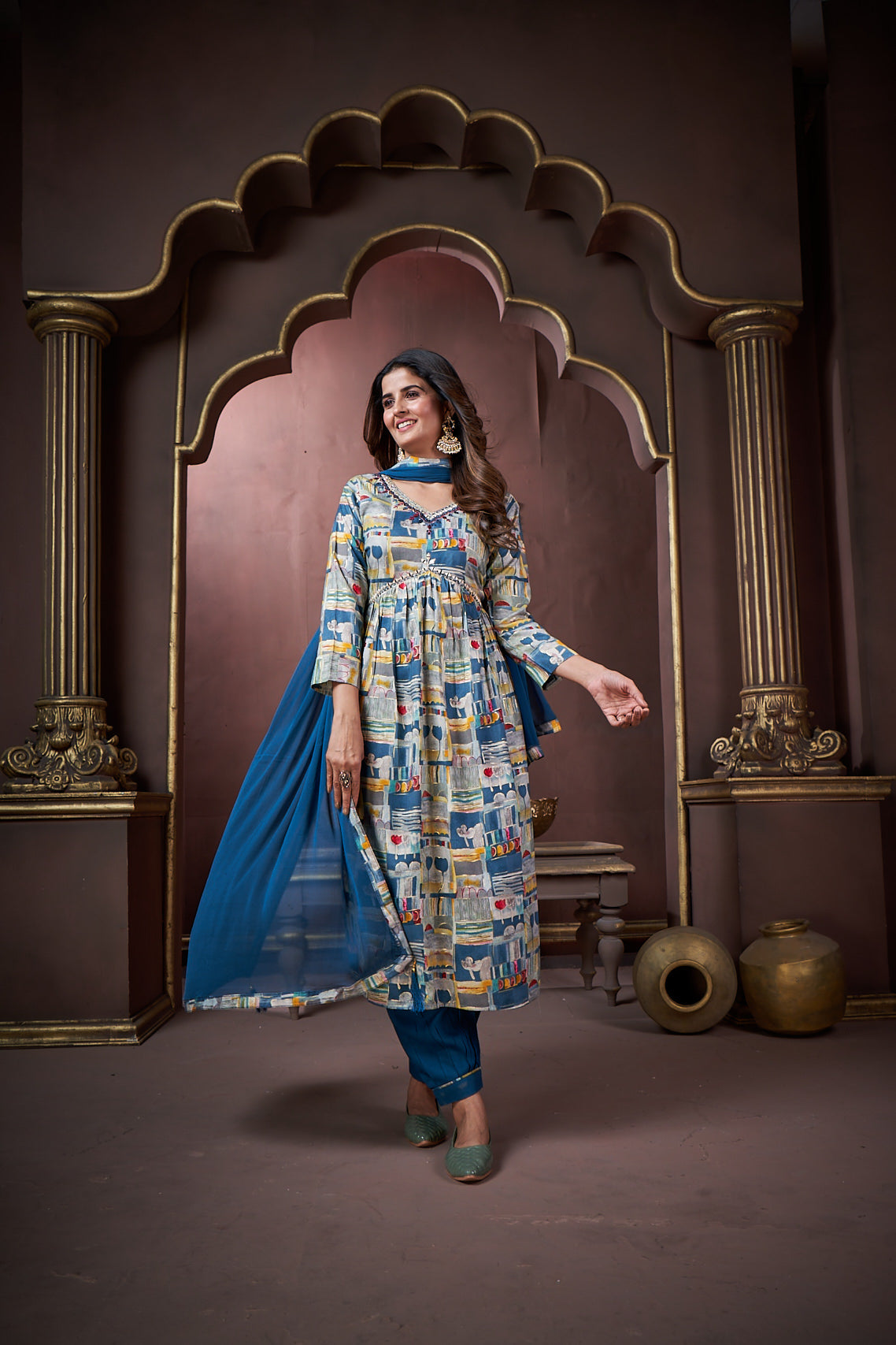 Jyoti Fashion Women's Navy Blue Rayon Floral Print with Handwork Designer Kurta Set with Dupatta - Distacart