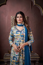 Jyoti Fashion Women's Navy Blue Rayon Floral Print with Handwork Designer Kurta Set with Dupatta - Distacart
