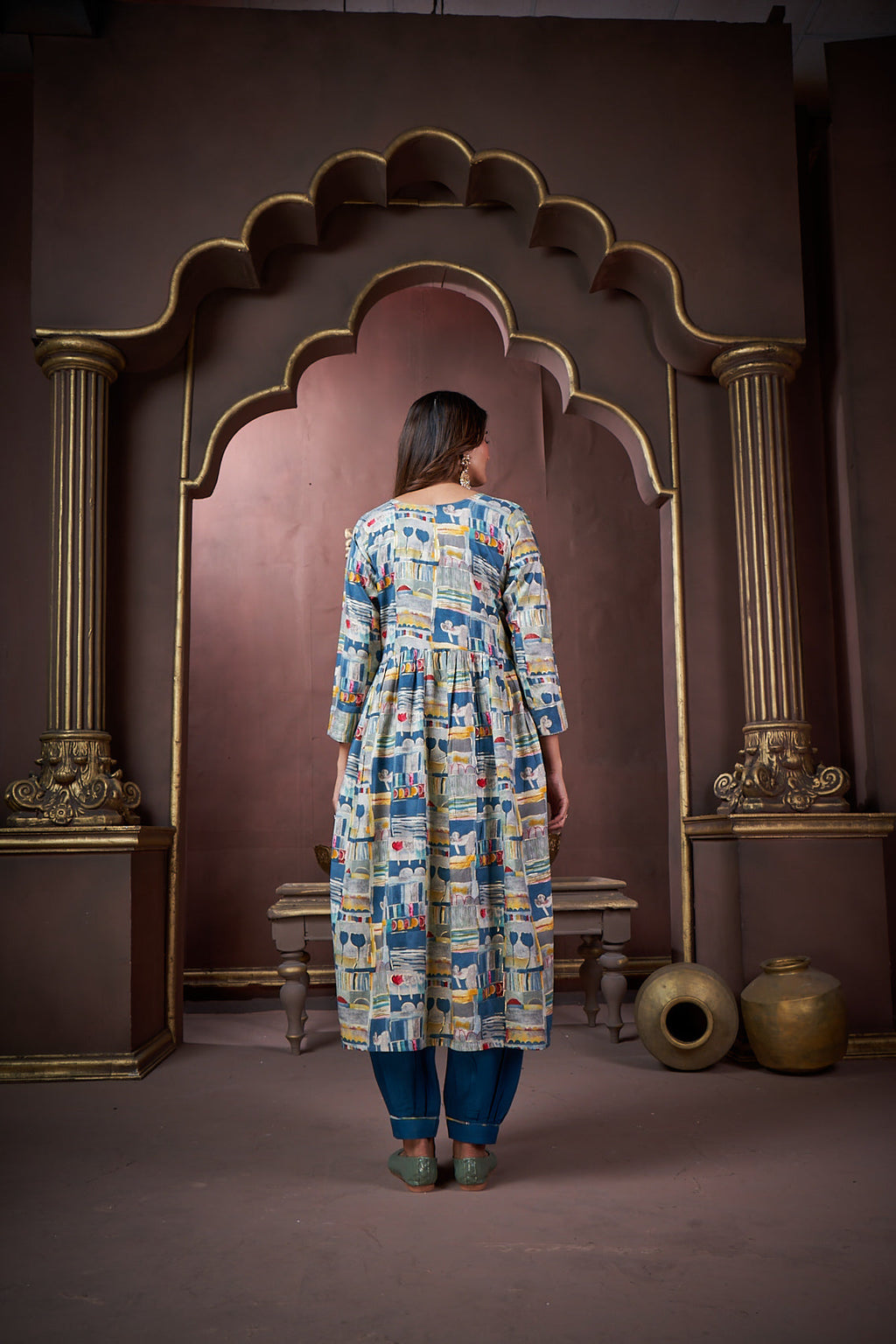Jyoti Fashion Women's Navy Blue Rayon Floral Print with Handwork Designer Kurta Set with Dupatta - Distacart