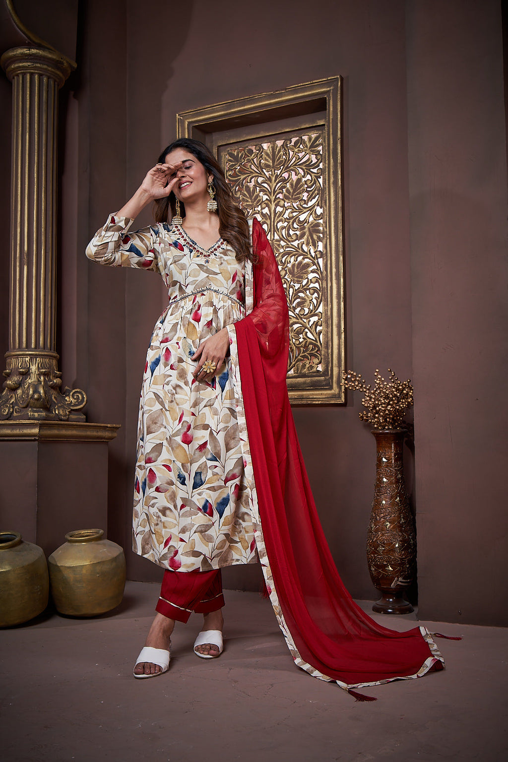 Jyoti Fashion Women's Maroon Rayon Floral Print with Handwork Designer Kurta Set with Dupatta - Distacart