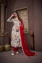 Jyoti Fashion Women's Maroon Rayon Floral Print with Handwork Designer Kurta Set with Dupatta - Distacart