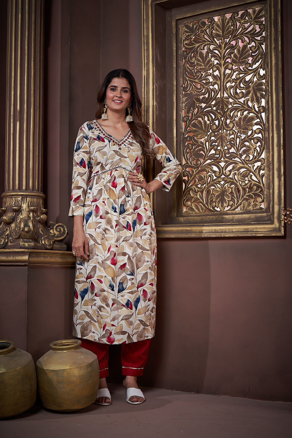 Jyoti Fashion Women's Maroon Rayon Floral Print with Handwork Designer Kurta Set with Dupatta - Distacart